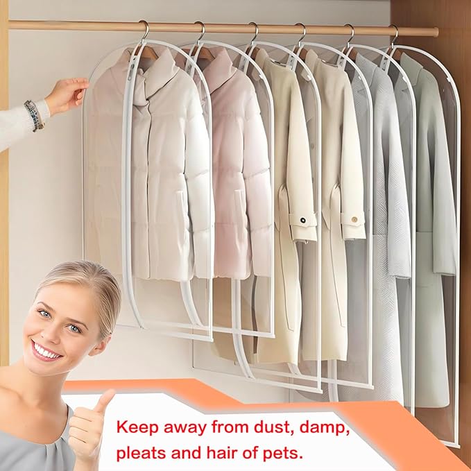 Clear Garment Bags for Hanging Clothes Travel Suit Bags for Closet Storage