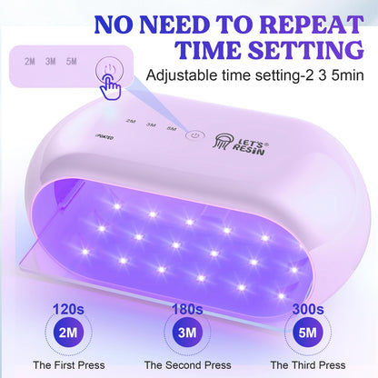 LET'S RESIN UV Light,Two-Sided Longer time Setting(2m,3m,5m) UV Lamp with Single Head Adapter, Large Size 36 Beads LED Light for Resin Curing, Resin Molds,DIY Craft Decor(Purple)