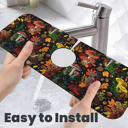 Mushroom Forest Butterfly Kitchen Sink Splash Guard Faucet Mat 1 Pcs, Absorbent