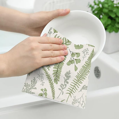 Cute Botanic Dish Towels for Drying Dishes, Absorbent Decorative Sage Green