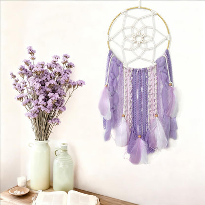 LOMOHOO Large Dream Catcher Handmade Feather Dreamcatcher, Traditional Dream Catchers with Woven Tassels Boho Wall Hanging for Girl Kids Bedroom Baby Room Home Decor Craft Ornament Gift (Purple)