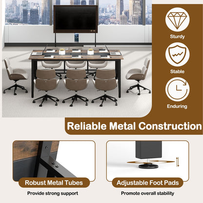 Giantex 6 FT Conference Table for 6-8 People, Modern 71" L x 38" W Large Meeting Table with Storage Shelf & Cable Grommet, Rectangle Conference Room Table for Office, Boardroom, Rustic Brown (1)