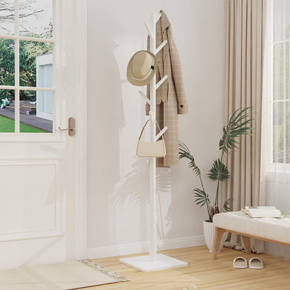 YheenLf Coat Rack Freestanding with Stable Square Base for Cloathes, Hat, Used in Bedroom, Office and Entryway, Sturdy and Easy Assembly Coat Tree with 3 Adjustable Sizes and 8 Hooks, White