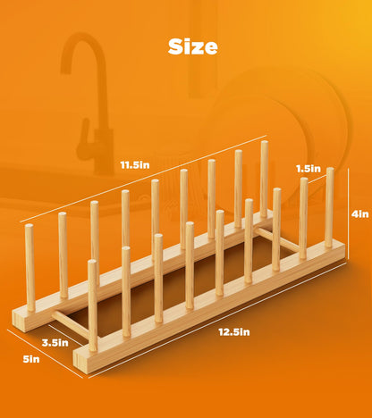 RISHTEN Bamboo Dish Drying Rack, 2 Pack Wooden Storage Holder Organizer for Plate/Bowl/Cup/Book/Pot/Lid/Cutting Board Drying Rack Stand Holder