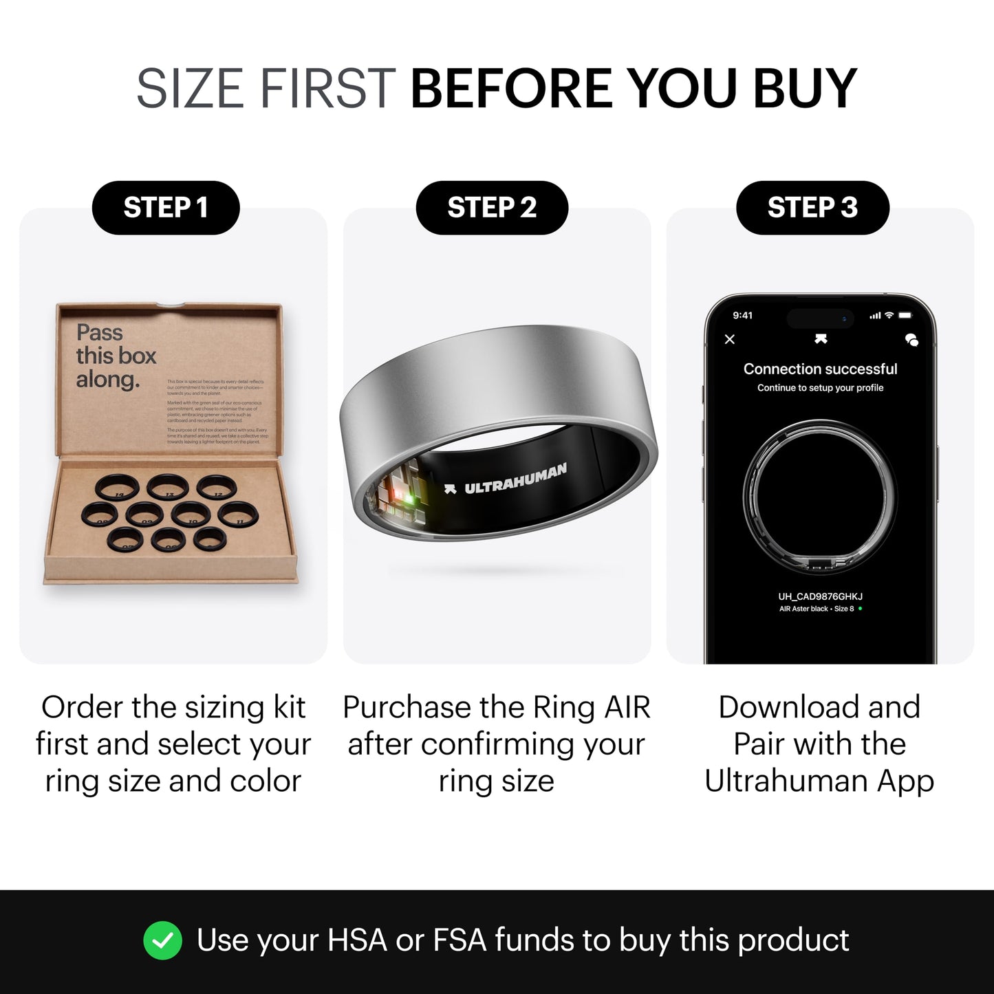 ULTRAHUMAN Ring AIR-Smart Ring Health Tracker, Size First Sizing Kit,Sleep Tracker,Smart Ring for Men/Women,Fitness Tracker (Made in India, Raw Titanium, 11)