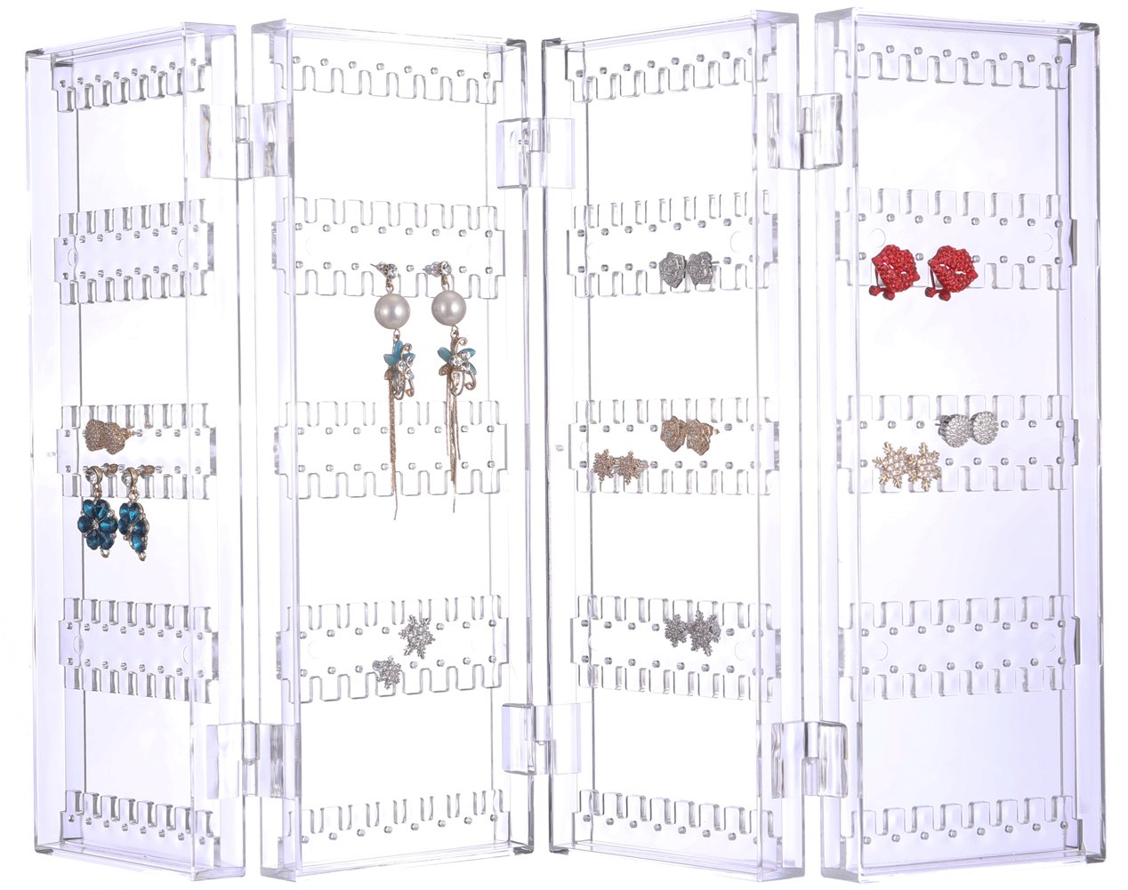 Sooyee Earring Holder Organizer, 256 Holes 5 Tiers 4 Doors Foldable Necklace Organizer Jewelry Holder, Acrylic Stud Earring Display Stands for Selling, Clear