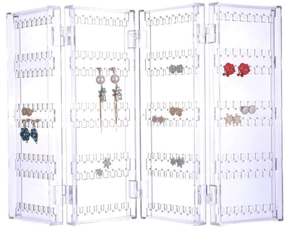 Sooyee Earring Holder Organizer, 256 Holes 5 Tiers 4 Doors Foldable Necklace Organizer Jewelry Holder, Acrylic Stud Earring Display Stands for Selling, Clear