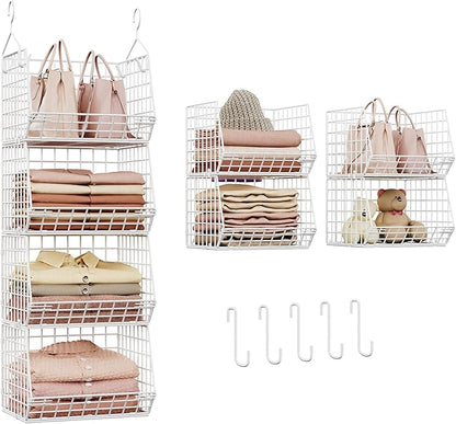 X-cosrack 4 Tier Closet Hanging Organizer, Foldable Closet Shelving