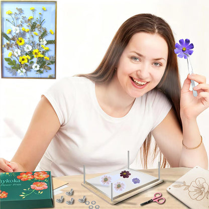 Rhykoka Professional Flower Press, 8 Layers 6.3x8.3 inch (16x21cm) Wooden Flower Press Kit/Flower Pressing for Adults, Great Gift for DIY Flowers Lovers (Wooden)
