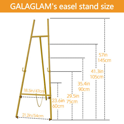 GALAGLAM Easel Stand for Signs, 57" Gold Easel Adjustable 4 Tier Floor with Chain Support, Metal Easels for Painting, Display Stand for Wedding Baby Showers Birthday Parties