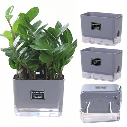 FAMZ Self Watering Pots for Outdoor Plants 4 Pack, Suitable for Indoor and Outdoor Garden Plants and Flowers, Rectangle Planter Box, African Violet Pots, Plant pots, Small Planter (7" Gray)