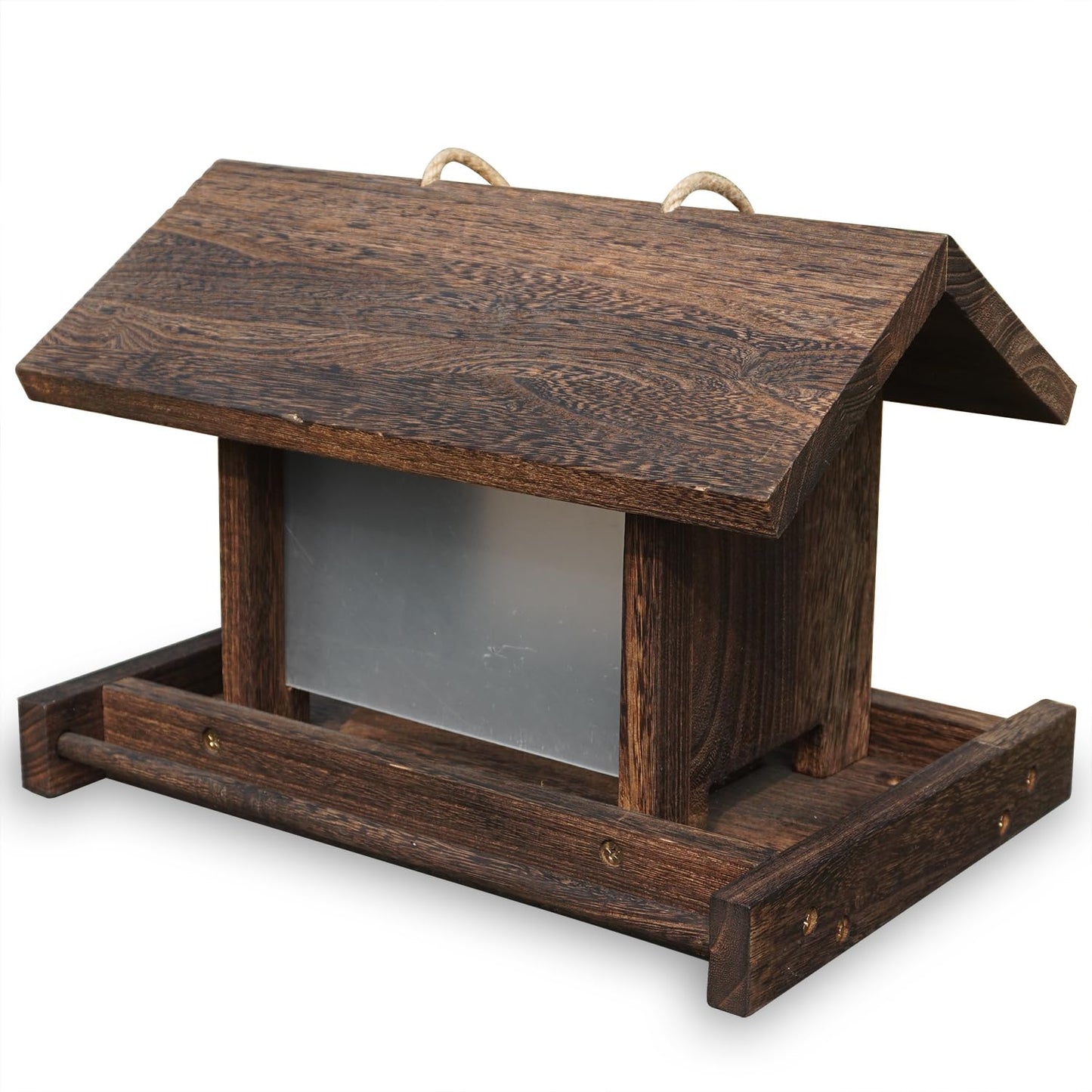 Zeqeey Hanging Wooden Bird Feeder Outdoor Large Capacity Wood Birdfeeder with Surface Treatment for Feeding Outside Garden Wild Birds Finches Robin Sparrow Blue Jay Chickadees