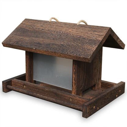 Zeqeey Hanging Wooden Bird Feeder Outdoor Large Capacity Wood Birdfeeder with Surface Treatment for Feeding Outside Garden Wild Birds Finches Robin Sparrow Blue Jay Chickadees