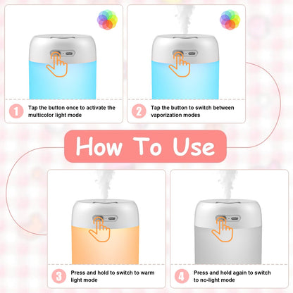 BAMCOO Portable Small Humidifier, 650ml Colorful Mini Humidifier for Bedroom, Office Desktop, Baby Room, Plants, Cool Mist Humidifiers(White)
