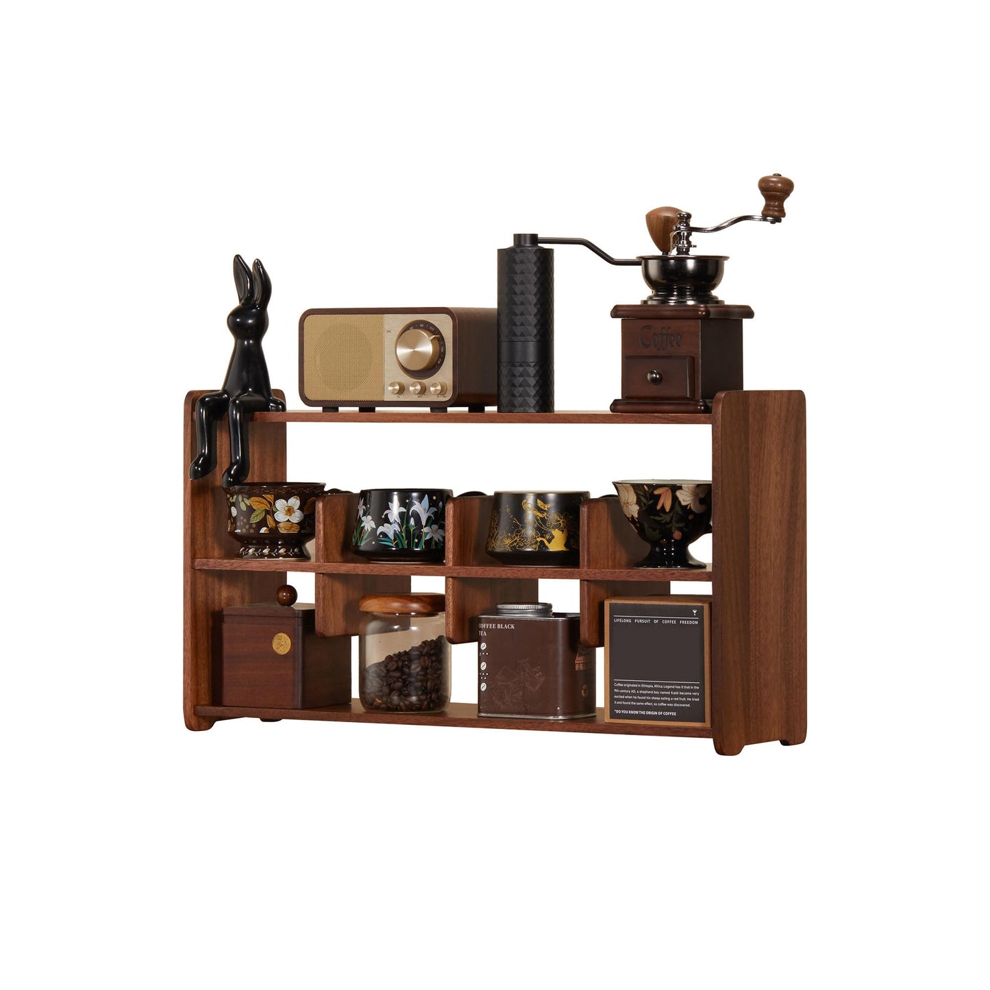 KAOTGOT Coffee Cup Holder for Countertop Walnut Wood Coffee Mugs Holder for Kitchen Mug Display Rack (3-Tier Walnut wood A)