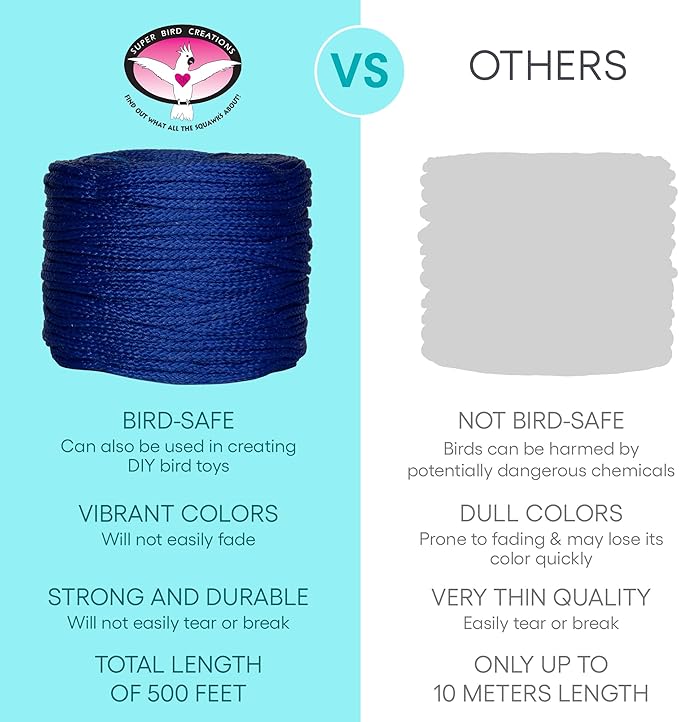 Super Bird Creations SB50030 Braided Polly Rope - Ideal for Making Bird Toys & Crafting - Hollow and Polly Rope, Polyethylene Rope - 1/8" Diameter & 500 Meters Long - Ideal for Parrots -Vibrant Purple