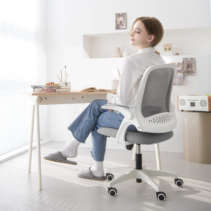 NEO CHAIR Office Desk Computer Gaming Ergonomic Chair with Lumbar Back Support Adjustable Height Swivel Wheels Flip-up Arms Mesh Chair for Home or Office (Grey)