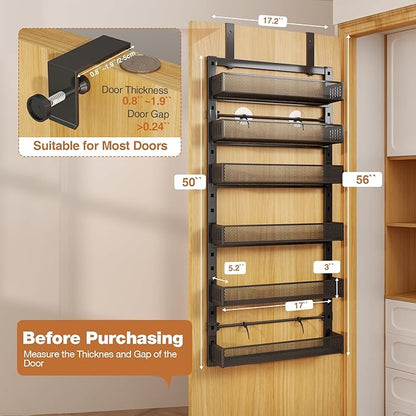 Pantry Door Organizers and Storage, 6-Tier Large Wide Metal Heavy-Duty Frame