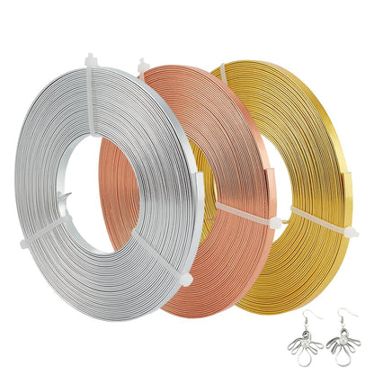 BENECREAT 98.43FT Flat Aluminum Wire, 5mm Wide Tarnish Resistant Jewelry Bezel Wire for DIY Crafts Jewelry Making(3 Colors, 32.8 Ft/Roll)