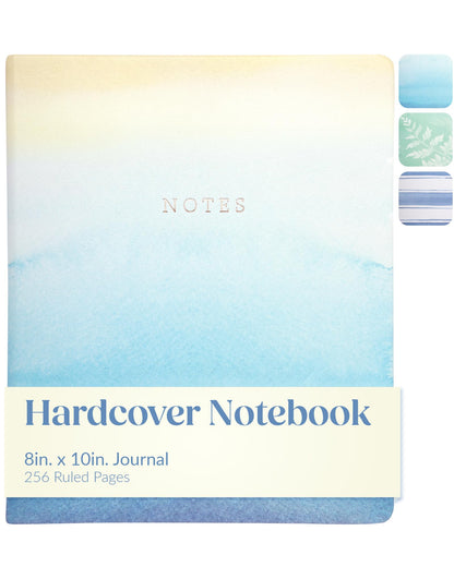 WORLD TRAVELER Large Lined Journal Notebook - Lay-Flat Hardcover Notebook with 2 Ribbon Bookmarks Hardbound Writing Journal 256 Ruled White & Ivory Pages 8x10 Inches, Abstract Ombre