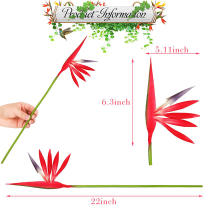 Giegxin 10 Pieces Bird of Paradise Artificial Plant 22 Inch Hawaiian Tropical Flowers Faux Flowers Bouquet Large Elegant Green Plant for Home Garden Decoration Office Wedding Decor Supplies (Red)