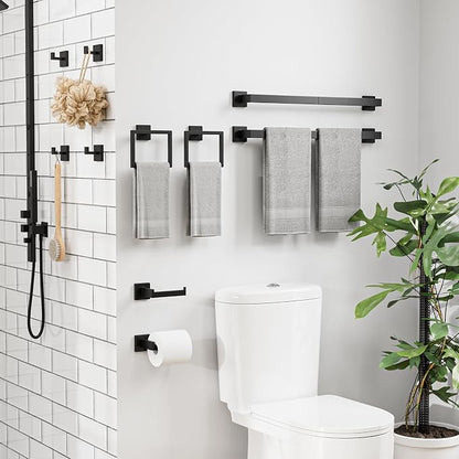 15-Pieces Matte Black Bathroom Accessories Set, 24 Inch Bathroom Hardware Set, SUS304 Stainless Steel Bath Towel Bar Set, Towel Racks for Bathroom Wall Mounted