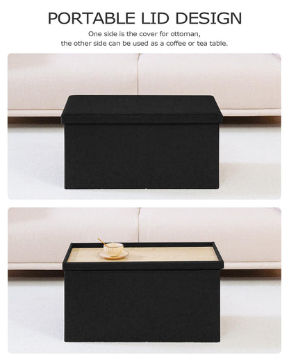 PINPLUS Folding Storage Bench, 30 inches Ottoman Coffee Table Cube Chair Foot Rest Stool Storage Chest for Living Room Bedroom, Holds up to 550 lb (Black)
