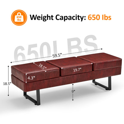 BarberPub Waiting Room Chairs, Heavy Duty Office Guest Reception Bench, Faux Leather Upholstered Lobby Chairs for Salon, Conference Room 7008 (Burgundy)
