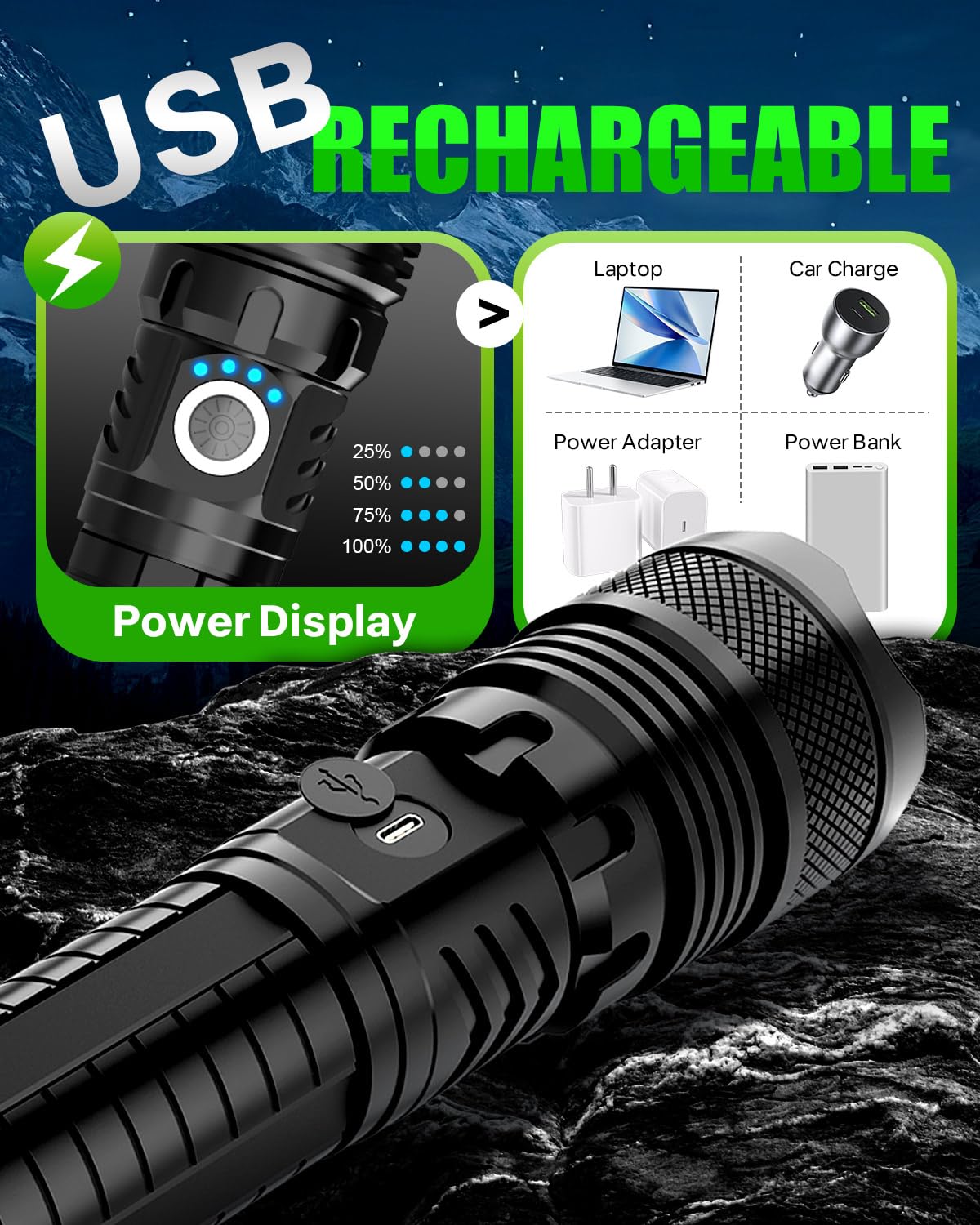 Victoper LED Flashlights, High Powered High Lumens Super Bright Tactical Flashlight, Rechargeable, 5 Modes Zoomable Waterproof Flash Lights for Emergency, Outdoor, Home, Camping, Hiking