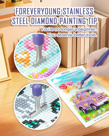 ForeverYoung Stainless Steel Diamond Painting Pen Tips Kit, Unbreakable, Shape-Stable, Thin, Diamond Art Accessories and Tools, Multi-Size Drill Placement, Includes Pen and Three Drill Tips (1&4&8)