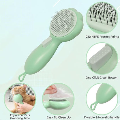 Cat Grooming Glove Brush,Self-Cleaning Slicker Pet Brush for Short and Long Haired Pets,Dog Bath Brush for Shedding and Grooming,Removes Loose Hair and Tangles,Promote Circulation