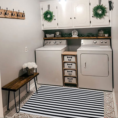Black and White Striped Outdoor Rug Halloween Door Mat 27.5" x 43" Front Porch Rug Farmhouse Fall Layered Door Welcome Mat for Entryway/Home Entrance/Laundry Room