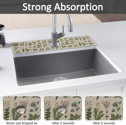 24" X 5.5" Kitchen Sink Splash Guard Faucet Mat Floral Super Absorbent Fast