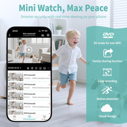 Braload Mini Camera Nanny Cam for Home - 2026 Update WiFi Security Camera with Free Cloud Storage, Baby Monitor Pet Camera with Motion Detection, Night Vision, App Control, with No WiFi Mode (Black)