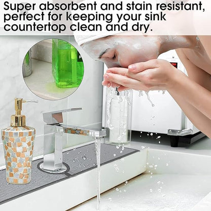 Bimkole 2 PCS Faucet Absorbent Mat, Kitchen Faucet Sink Splash Guard Wraparound