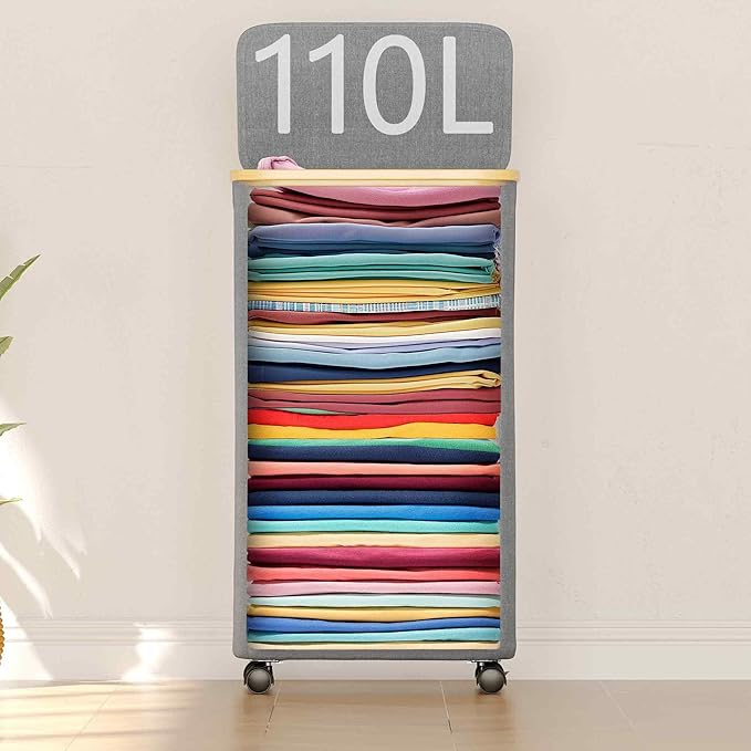 SUOCO Laundry Hamper on Wheels 100L, Clothes Basket