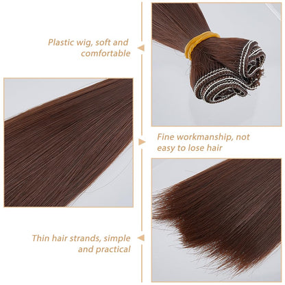DICOSMETIC 6Pcs Doll Wig Hair 18cm Plastic Straight Short Doll Hair Wefts Dolls Making Kits Dolls Hairs Extensions Coconut Brown Faux Hairs Replacement for Adult DIY Crafts