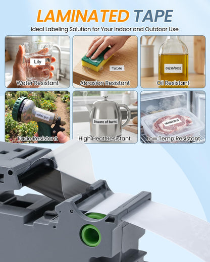 TZe-251 TZe251 Replacement for Brother P Touch Label Maker Tape 24mm TZe TZ Tape 24mm 0.94 Inch Laminated Black on White, Compatible with Brother PT-D600 PT-D610BT PT-P700, PT-P710BT PT-P910BT, 4-Pack
