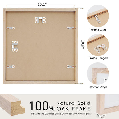puthiac 10x10 Solid Oak Wood Picture Frame, Fits 6x6 with Mat or 10x10 Without Mat, Wall Display Only, Plexi Front, 1 Pack, Natural Oak