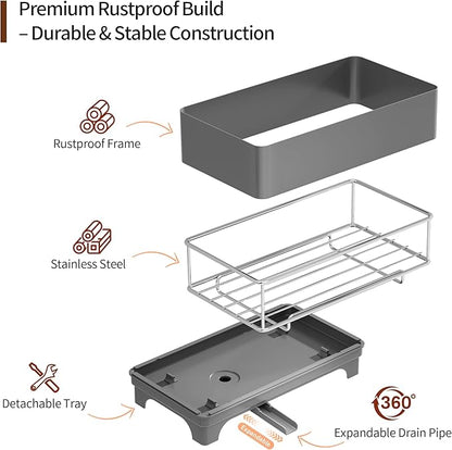 MOUKABAL Sponge Holder for Kitchen Sink – Rustproof Stainless Steel, 360°