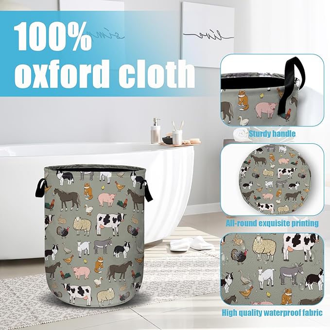 Funny Farm Animal Laundry Basket, Laundry Hamper Collapsible Oxford Cloth