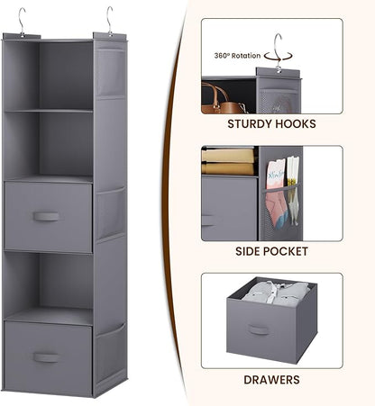 YOUDENOVA Hanging Closet Organizer, 5 Tier Hanging Closet Shelves