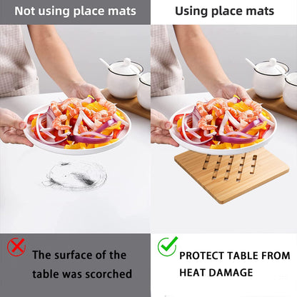 Bamboo Trivet,Hot Pads Trivet Natural Mat Set for Hot Dishes/Bowl/Teapot/Hot Pot Holders 4 Square 4 Roundness