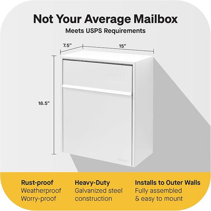 Adoorn Lockable Wall Mount Mailboxes for Outside - Large Anti-Theft Locking Mailbox for Letters - Weatherproof Construction - Durable Steel - 18.5" H x 15" L x 7.5" D - White