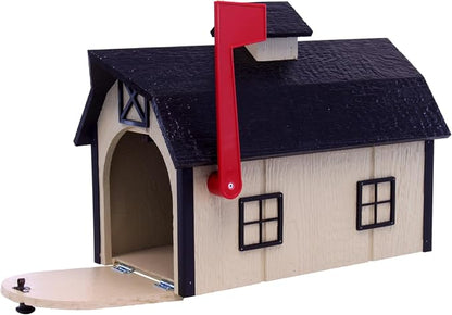 Deluxe Wooden Mailbox, Post Mount, Dutch Barn Style (Beige and Black)