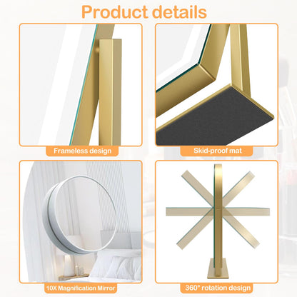 Arched Makeup Vanity Mirror with Lights 17.2" Large LED Lighted Mirror, Hollywood Make Up Mirror with Lighting, Smart Touch,Detachable 5X Magnification 360° Rotation, (Gold,Gift Box)