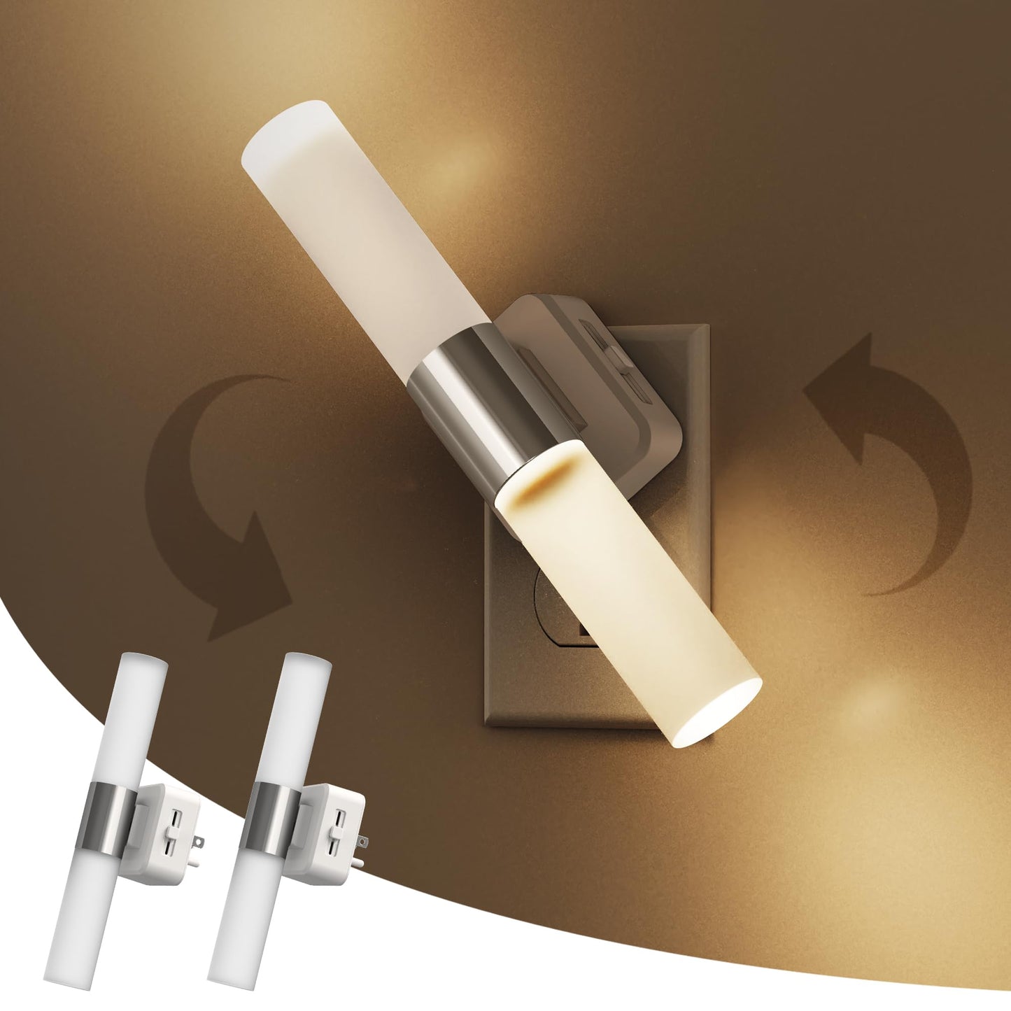 L LOHAS LED Night Light,Dimmable Night Lights Plug into Wall, 2 Pack Acrylic Nightlights with 0-100 LM Adjustable Brightness, 3000K Plug in Night Light with Dusk to Dawn Sensor, for Bathroom Hallway
