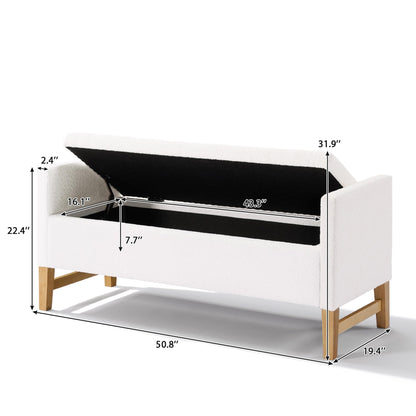Christopher Knight Home Namo Boucle Upholstered Ottoman with Storage, Wooden Storage Ottoman Bench with Pillows, Long Entryway Ottoman Foot Rest, Bedroom End of Bed Foot Stools Ottoman, Natural+Ivory
