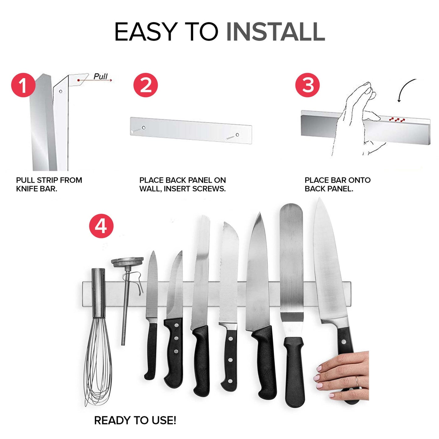 Modern Innovations 12 Inch Stainless Steel Magnetic Knife Bar with Multipurpose Use as Knife Holder, Knife Rack, Knife Strip, Kitchen Utensil Holder, Tool Holder, Art Supply Organizer, Home Organizer
