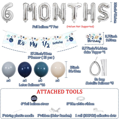 Half Way Around The Sun Birthday Decorations, Outer Space Theme It's My 1/2 Birthday Banner 1/2 Birthday Cake Topper 6 Month Balloons Kit for Astronaut Solar System Planet 1/2 Birthday Supplies